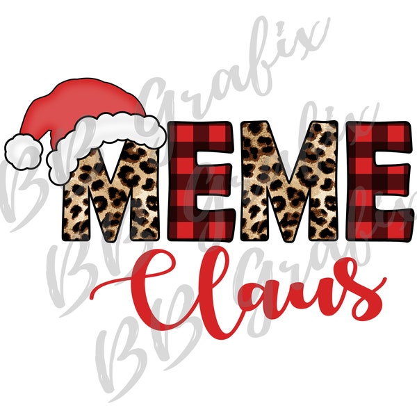 Digital Png File - Meme Claus - Leopard Buffalo Plaid Christmas Holiday Santa Hat Waterslide Sublimation Design Clip Art INSTANT DOWNLOAD