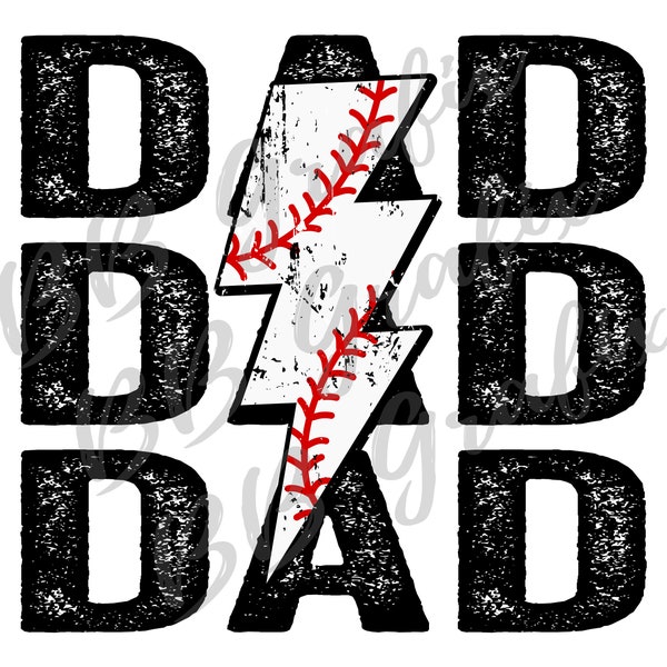 Digital Png File Baseball T-Ball Dad Stacked Distressed Lightning Bolt Printable Waterslide Iron On  Sublimation Design INSTANT DOWNLOAD