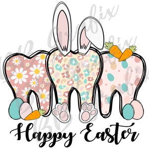 Arquivo PNG digital Dentista Feliz Páscoa Trio de dentes Leopardo Chita Ovo Coelho Coelho Design de sublimação para impressão em toboágua DOWNLOAD INSTANTÂNEO