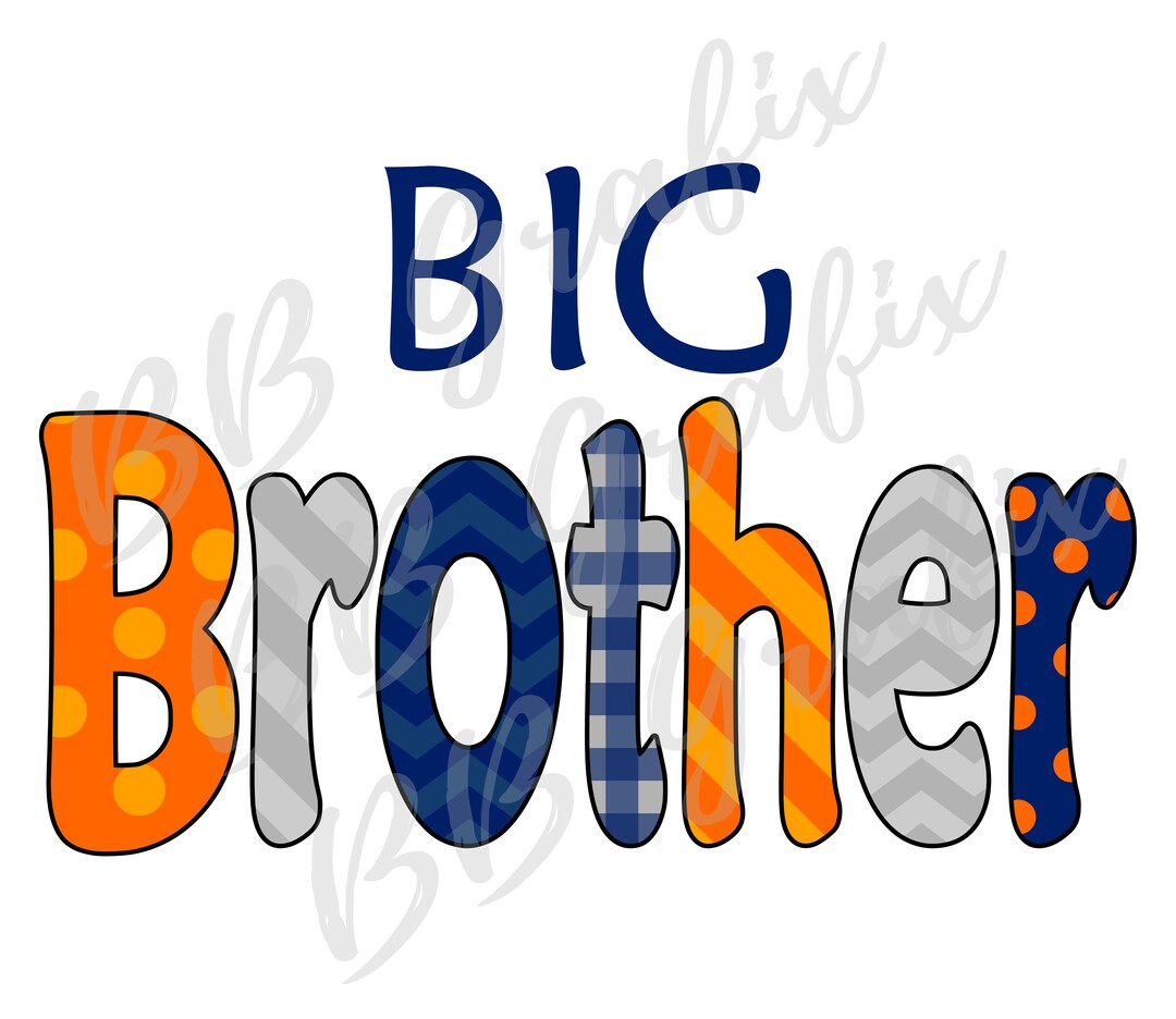 Digital Png File Big Brother Blue, Orange & Grey Sibling Chevron ...