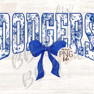 Archivo PNG digital Dodgers Floral Toile Royal Blue Water Color Coquette Bow Clip Art Imprimible Dtf Dtg Diseño de sublimación DESCARGA INSTANTÁNEA