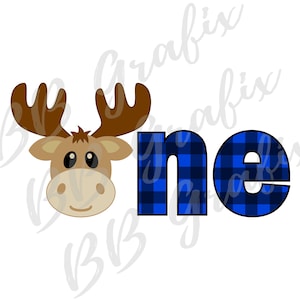 Digital Png File - One 1st Birthday - Blue & Black Buffalo Plaid - Moose Lumberjack  Sublimation Design - Clip Art - INSTANT DOWNLOAD