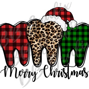 Archivo PNG digital Feliz Navidad Diente Trío Dentista Leopardo Guepardo Santa Dental Imprimible Tobogán de agua Diseño de sublimación DESCARGA INSTANTÁNEA