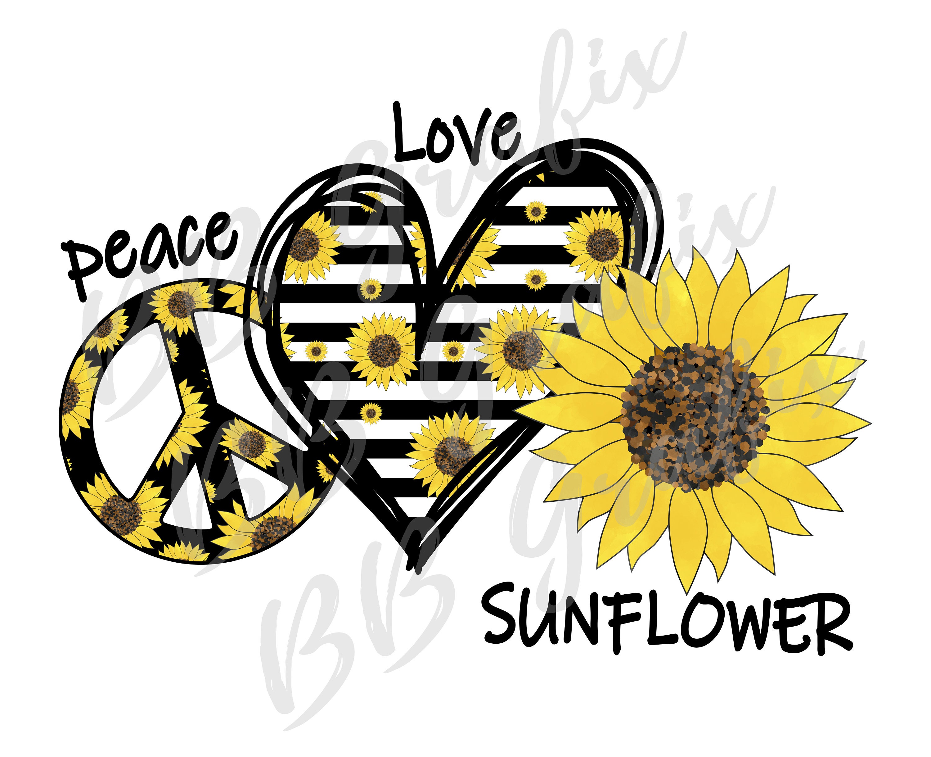 Digital Png File Peace Love Sunflower Printable Waterslide Etsy