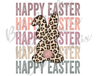 Digital Png File Happy Easter Stacked Cheetah Leopard Bunny Rabbit Printable Waterslide Iron On  Sublimation Design INSTANT DOWNLOAD