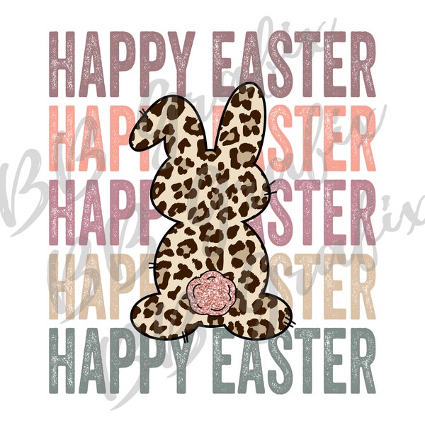 Digital Png File Happy Easter Stacked Cheetah Leopard Bunny Rabbit Printable Waterslide Iron On  Sublimation Design INSTANT DOWNLOAD