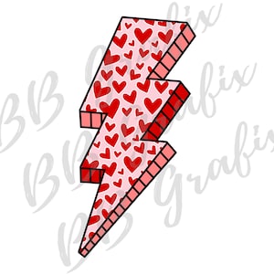 Digital Png File Lightning Bolt Strike Valentine&#39;s Day Heart Printable Art Waterslide Iron On  Sublimation Design INSTANT DOWNLOAD