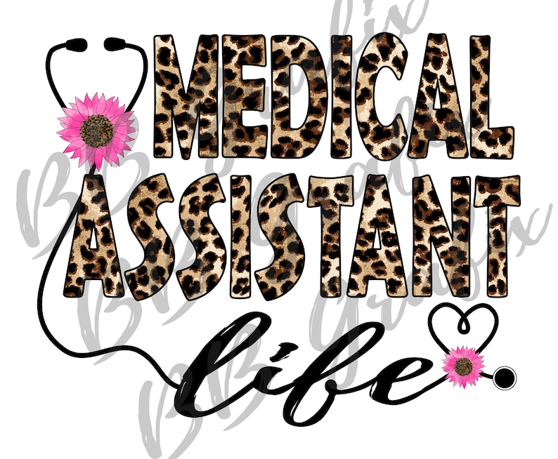 Digital Png File Medical Assistant Life Leopard Print Cheetah Sunflower Clip Art Sublimation Design DTG Printing Printable INSTANT DOWNLOAD image 1