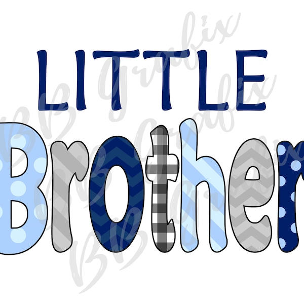Digital Png File - Little Brother Blue & Grey Sibling Chevron Stripes Dots - Children  Sublimation Design Clip Art - INSTANT DOWNLOAD