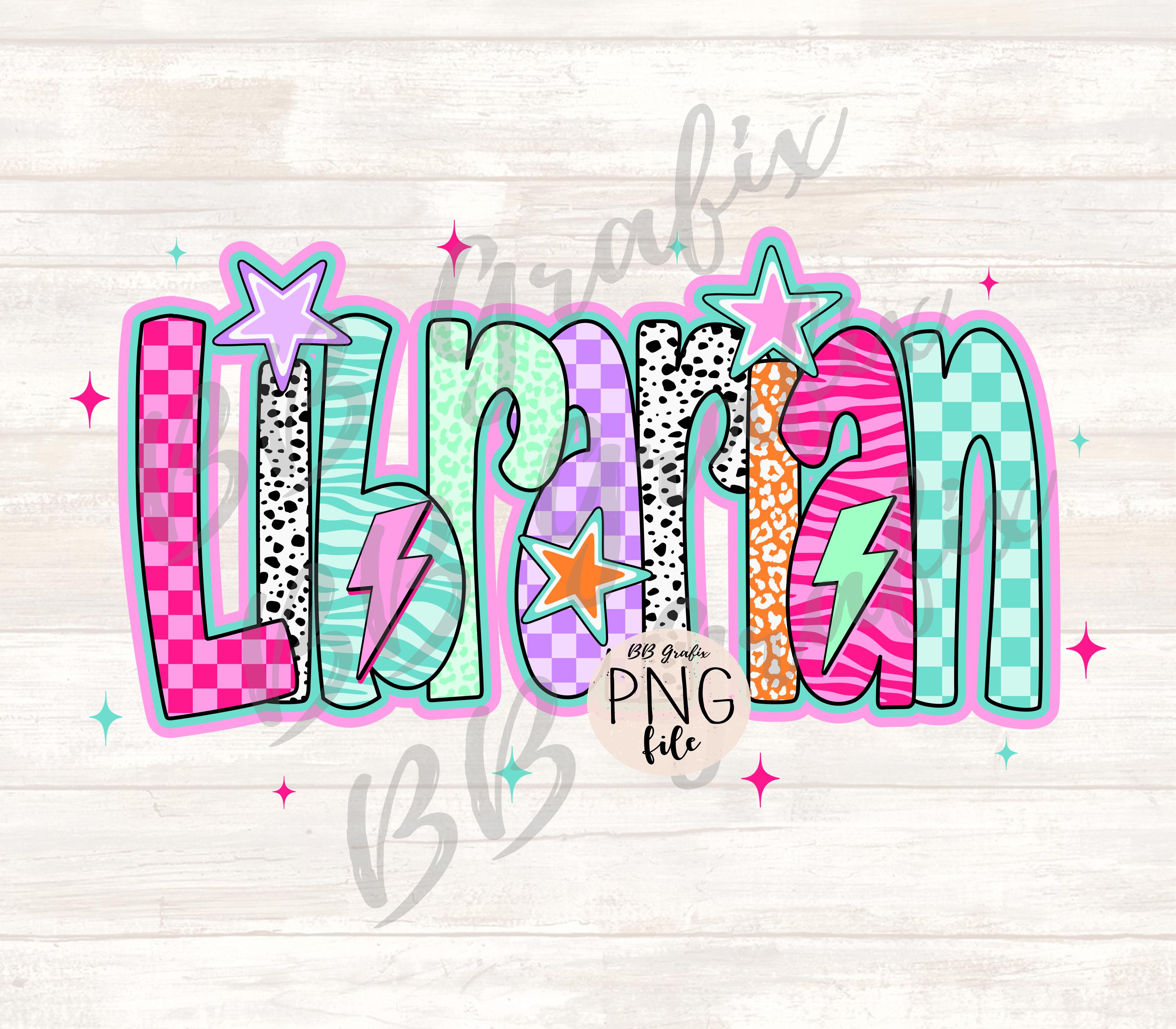 Digital Png File Librarian Star Lightning Bolt Checker Dalmatian Doodle Clip Art Printable Dtf Sublimation Design INSTANT DOWNLOAD