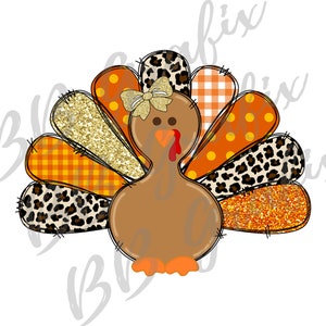 Digitale Png-Datei Mädchen Türkei Bow Leopard Gepard Thanksgiving Herbst Druckbare Clip Art Wasserfolie Sublimation Design INSTANT DOWNLOAD