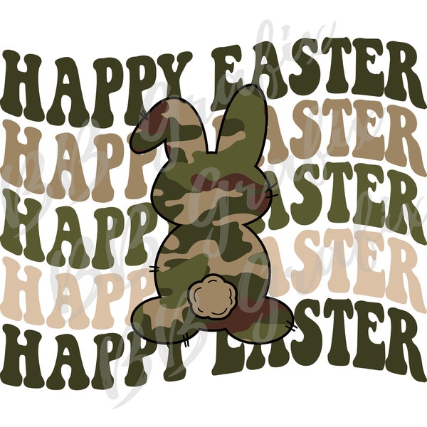Digital Png File Happy Easter Stacked Camo Boy Bunny Rabbit Printable Waterslide  Dtf Dtg Sublimation Design INSTANT DOWNLOAD
