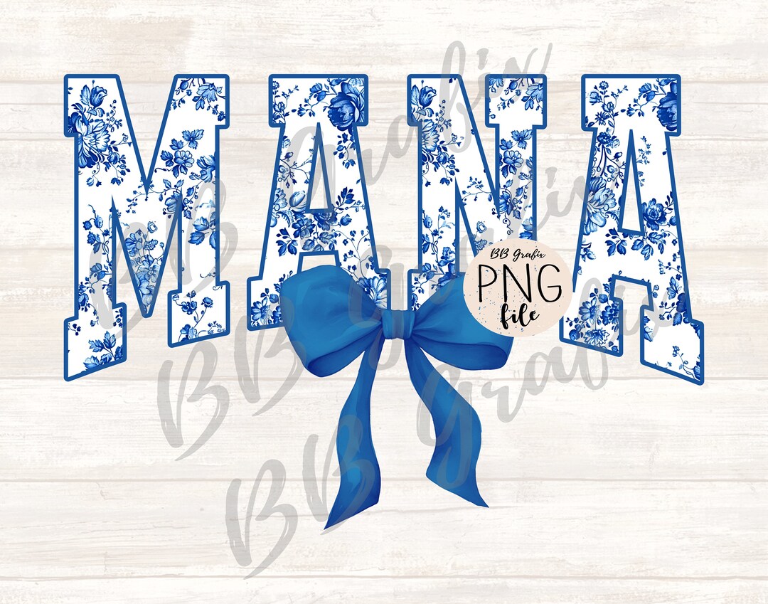 Digital Png File Mana Floral Toile Blue Water Color Coquette Bow Clip ...
