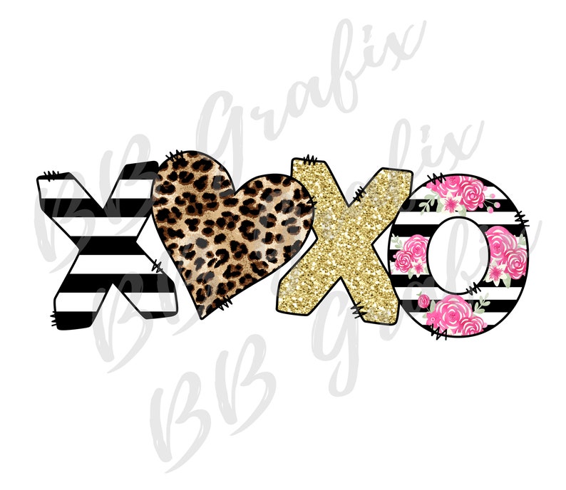 Black Stripes Floral Valentine/'s Clip Art Sublimation Print adn Cut Design XOXO Heart Gold INSTANT DOWNLOAD Leopard Digital Png File