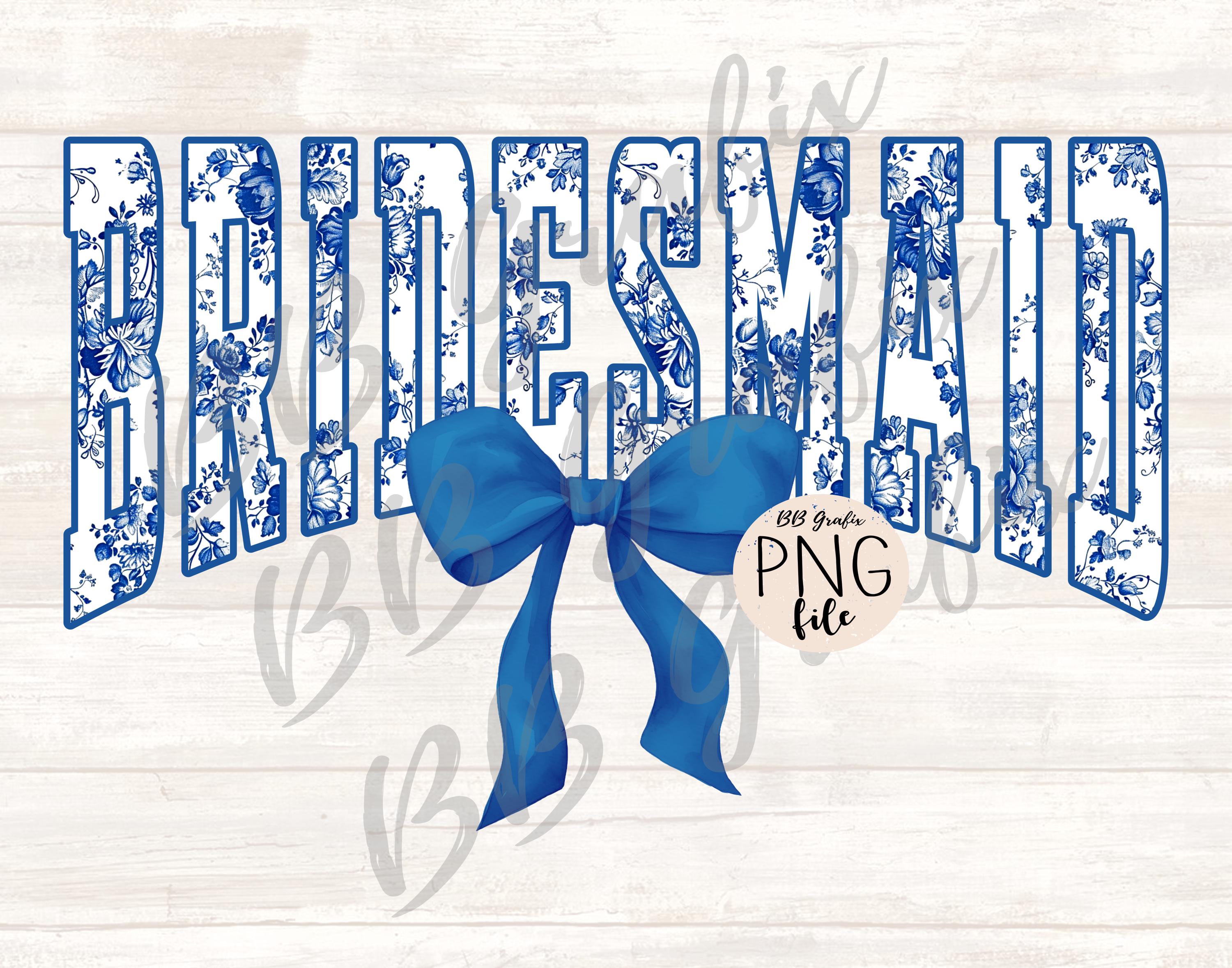Digitaal png-bestand bruidsmeisje bloemen toile blauw water kleur coquette boog clip art afdrukbare dtf dtg sublimatie ontwerp INSTANT DOWNLOAD