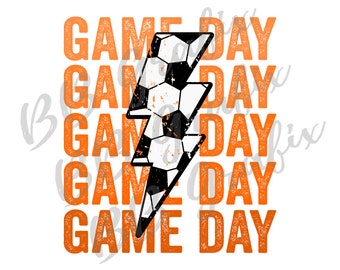 Digital Png File Game Day Soccer Stacked Distressed Lightning Bolt Printable Waterslide Iron On  Sublimation Design INSTANT DOWNLOAD