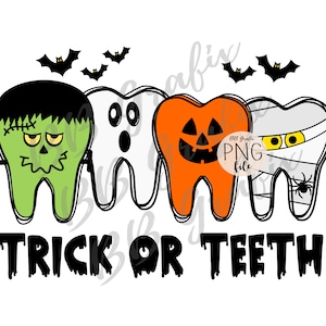 Cyfrowy plik PNG Sztuczka lub zęby Dentysta Halloween Duch Dynia Mumia Clip Art Wydrukuj Waterslide Sublimacja Dtf Projekt NATYCHMIASTOWE POBIERANIE