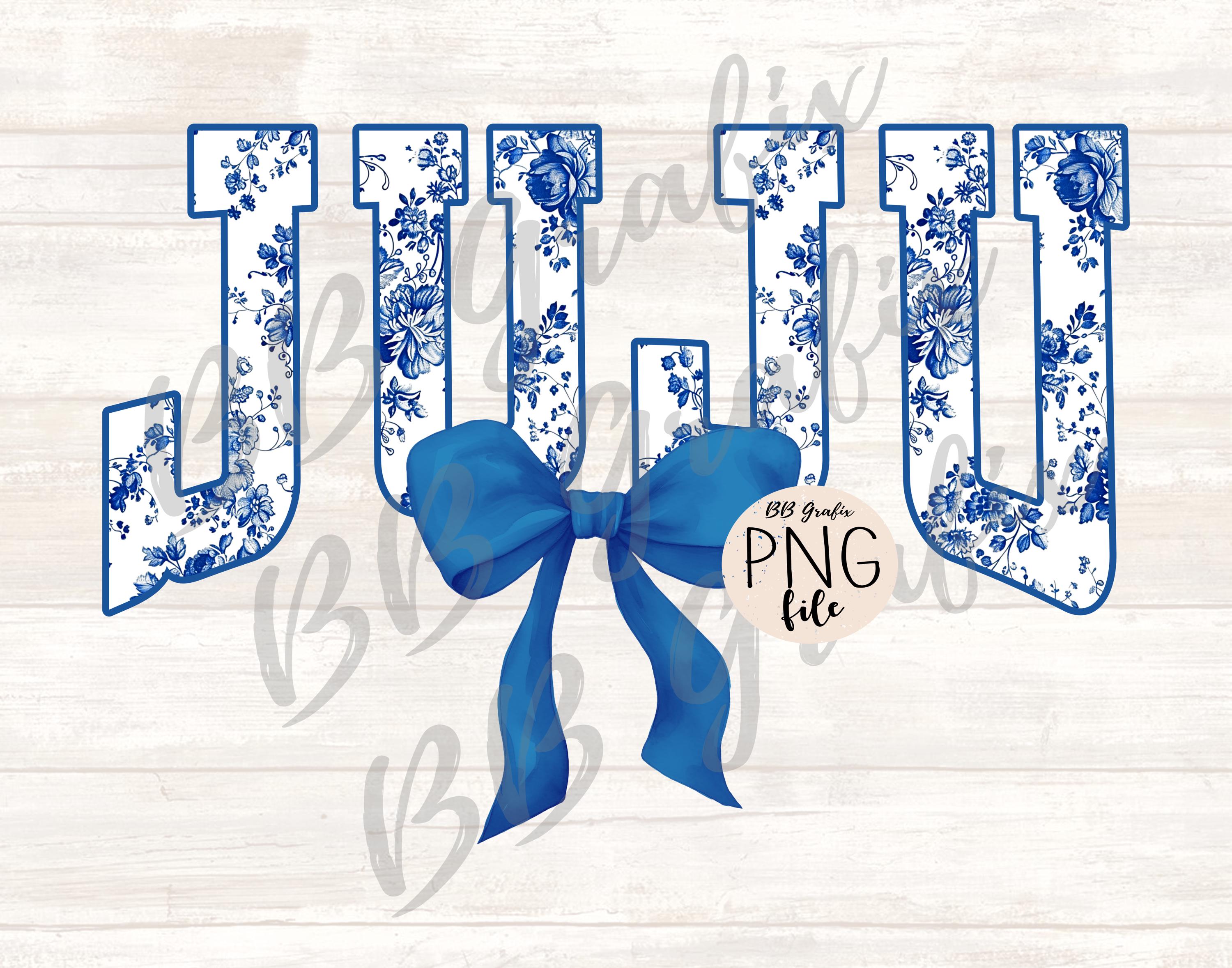 Digitale Png-Datei Juju Floral Toile Blau Wasser Farbe kokett Schleife Clip Art Druckbare Wasserfolie Dtf Dtg Sublimation Design INSTANT DOWNLOAD