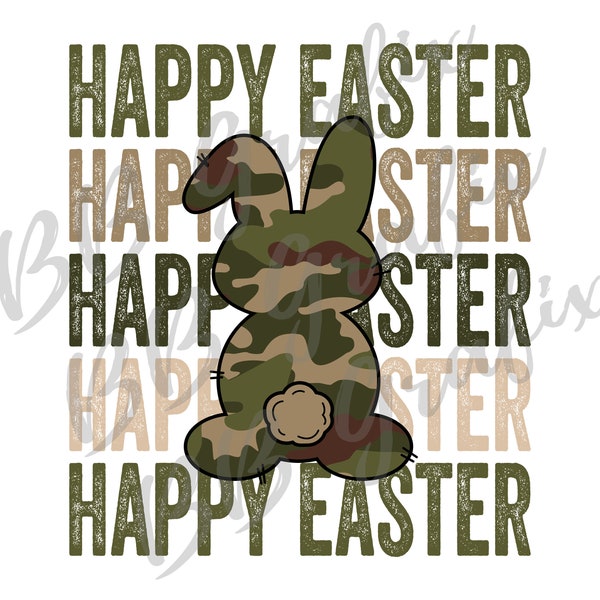 Digital Png File Happy Easter Bunny Rabbit Stacked Camo Boy Printable Waterslide Iron On   Sublimation Design INSTANT DOWNLOAD