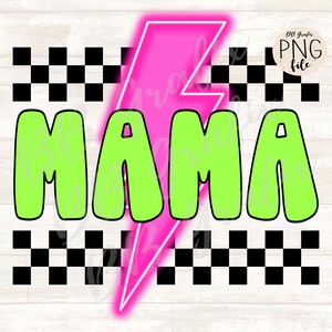 Fichier numérique Png Mama Retro Checker néon éclair imprimable Dtf Dtg fer sur sublimation Design TÉLÉCHARGEMENT IMMÉDIAT