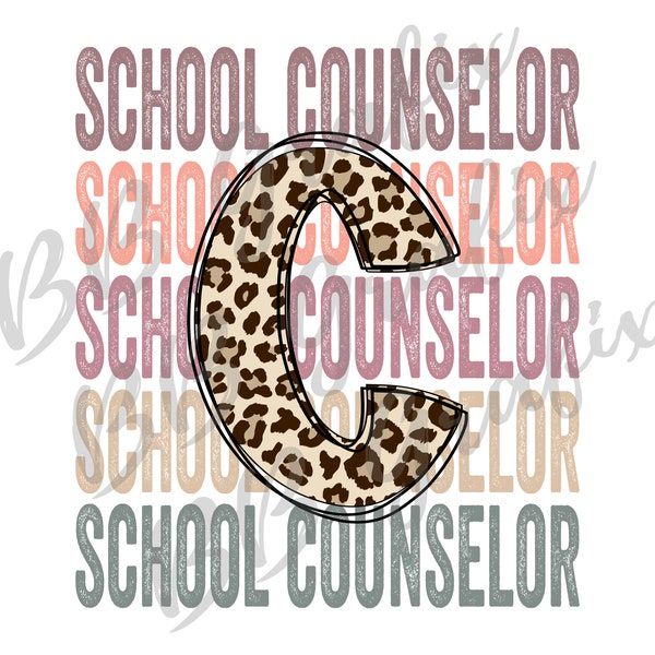 Digital Png File School Counselor Stacked Cheetah Leopard Back to School Printable Waterslide  Sublimation Design INSTANT DOWNLOAD