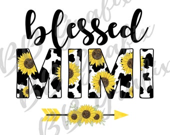 Digital Png File Blessed Mimi Cow Print Sunflower Southern Printable Waterslide   Sublimation Printable Design INSTANT DOWNLOAD