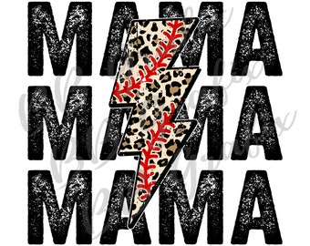 Digital Png File Baseball T-Ball Mama Stacked Distressed Cheetah Leopard Bolt Printable Waterslide  Sublimation Design INSTANT DOWNLOAD