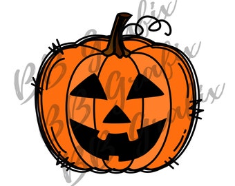 Digital Png File Pumpkin Face Halloween Hand Drawn Doodle Boy Kid Fall Printable Clip Art Waterslide Sublimation Design INSTANT DOWNLOAD