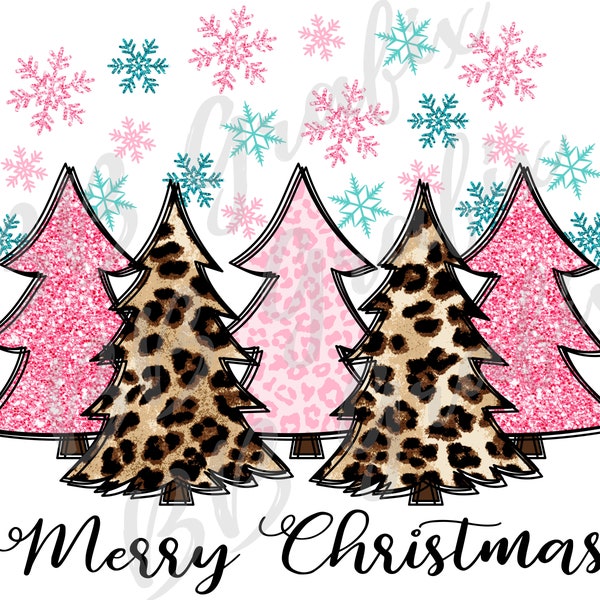 Digital Png File Merry Christmas Trees Leopard Snowflake Printable Sticker Waterslide  Sublimation Design INSTANT DOWNLOAD