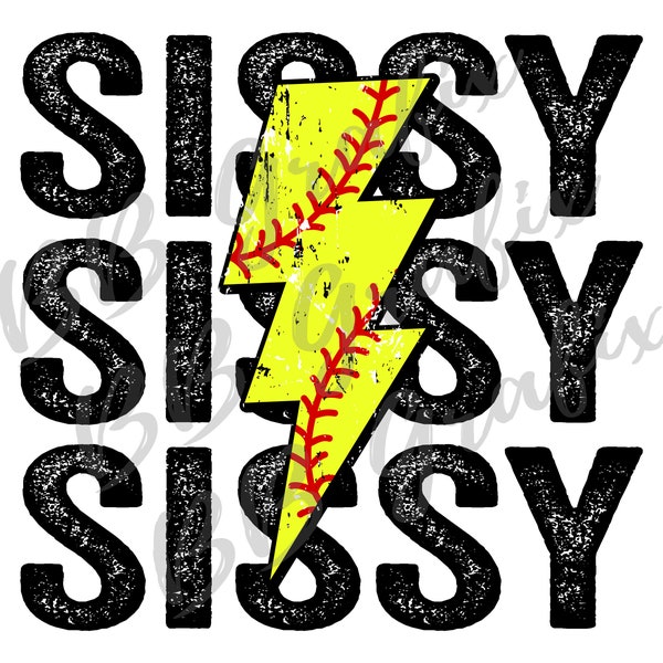 Digital Png File Sissy Softball Stacked Distressed Lightning Bolt Printable Waterslide Iron On Sublimation Design INSTANT DOWNLOAD