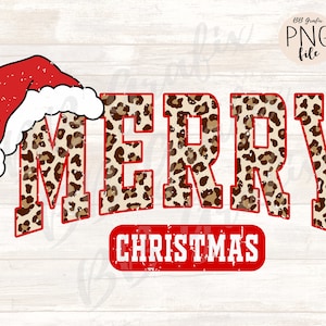 Digital Png File Merry Christmas Distressed Leopard Cheetah Christmas Santa Hat Printable Design INSTANT DOWNLOAD