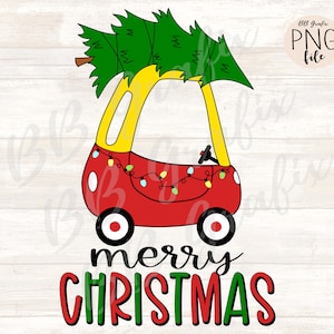 Fichier numérique Png rouge vert joyeux Noël voiture arbre lumières imprimable Clip Art Dtf Dtg Sublimation Design TÉLÉCHARGEMENT IMMÉDIAT