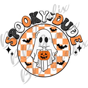 Digital Png File Spooky Dude Retro Halloween Bats Ghost Boy Kids Checker Printable Dtf Dtg T-Shirt Sublimation Design INSTANT DOWNLOAD