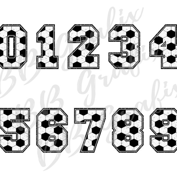 Digital Png File 10 Separate Designs Soccer Sports Ball Number 0-9 Bundle Art Printable Waterslide Sublimation Design INSTANT DOWNLOAD