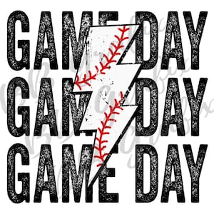 Digital Png File Game Day Baseball T-Ball Stacked Distressed Lightning Bolt Printable Waterslide Iron On Sublimation Design INSTANT DOWNLOAD