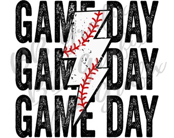 Digital Png File Game Day Baseball T-Ball Stacked Distressed Lightning Bolt Printable Waterslide Iron On Sublimation Design INSTANT DOWNLOAD