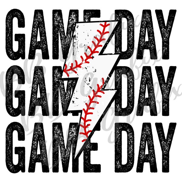 Digital Png File Game Day Baseball T-Ball Stacked Distressed Lightning Bolt Printable Waterslide Iron On Sublimation Design INSTANT DOWNLOAD