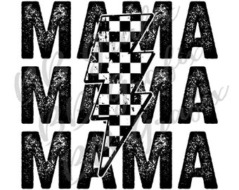 Digital Png File Race Mama Stacked Distressed Checker Lightning Bolt Printable Waterslide Dtf  Sublimation Design INSTANT DOWNLOAD