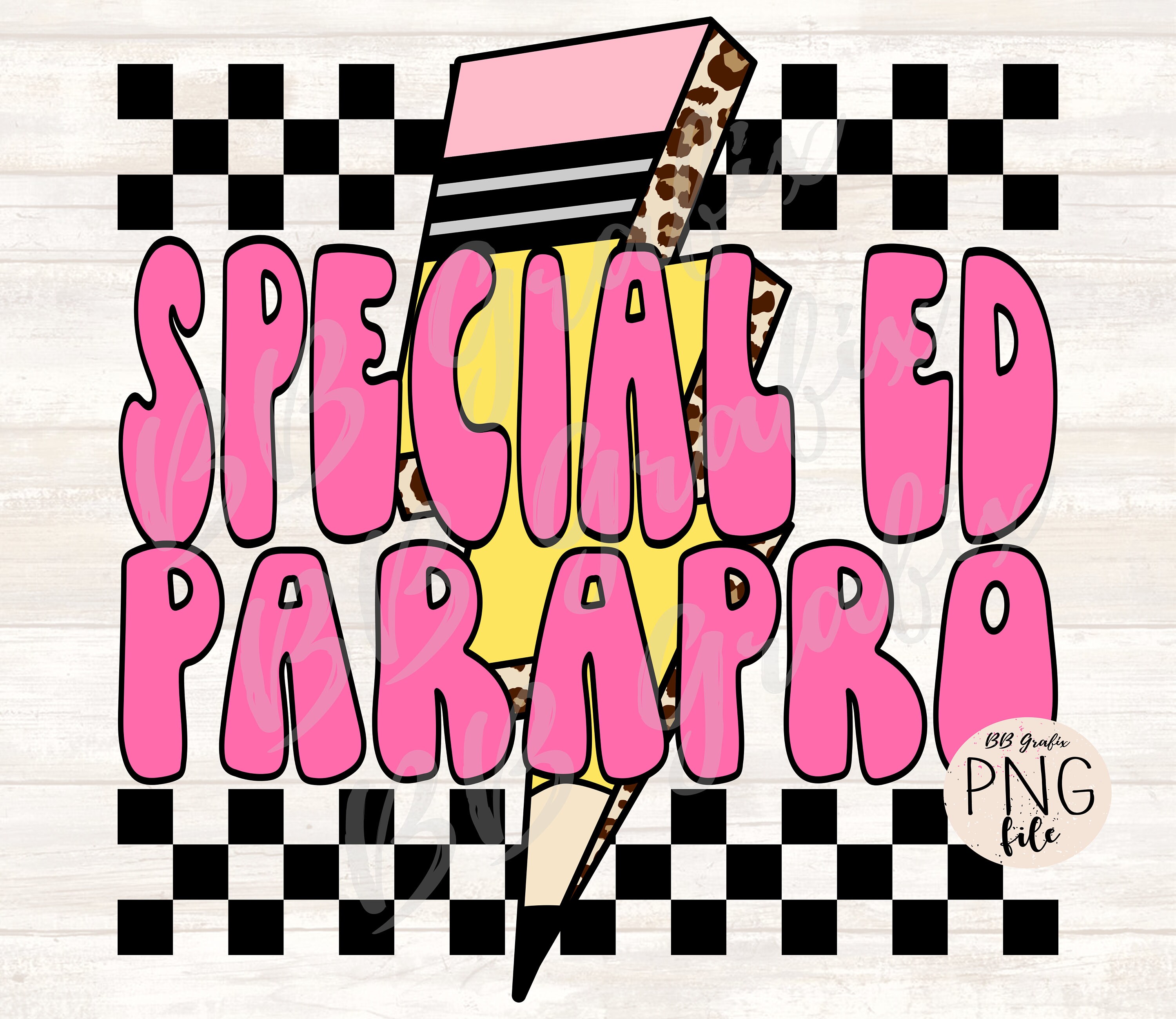 Fichier numérique Png Special Ed Parapro Checker Retour à l'école crayon Lightning Bolt imprimable Dtf Sublimation Design TÉLÉCHARGEMENT IMMÉDIAT