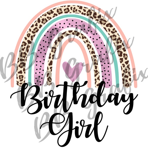 Digital Png File Birthday Girl Rainbow Watercolor Leopard Cheetah Printable  Waterslide Clip Art Sublimation Design INSTANT DOWNLOAD