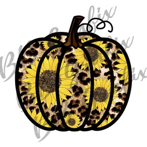 Digital Png File Pumpkin Sunflower Cheetah Leopard Halloween Fall Printable Clip Art Waterslide Sublimation Design INSTANT DOWNLOAD