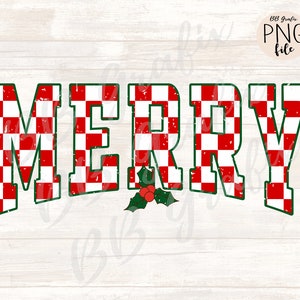 Digital Png File Merry Distressed Checker Retro Christmas Holly Printable Design INSTANT DOWNLOAD