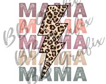 Digital Png File Mama Stacked Distressed Cheetah Leopard Bolt Printable Waterslide Iron On  Sublimation Design INSTANT DOWNLOAD