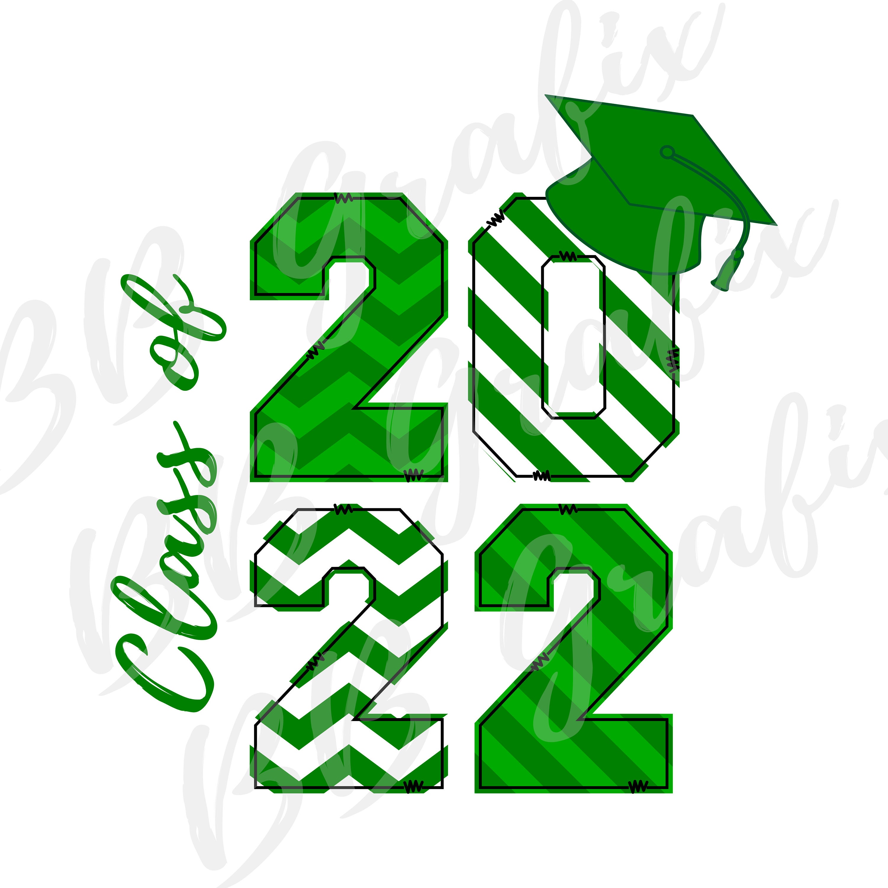 digital png file class of 2022 green white grad hat cap etsy
