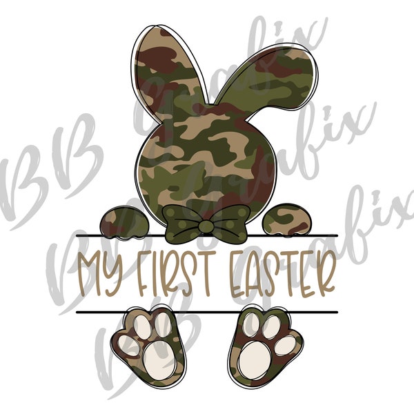 Digital Png File My First Easter Bunny Split Camo Boy Bow Tie Baby 1st Kids Printable Waterslide  Sublimation Design INSTANT DOWNLOAD