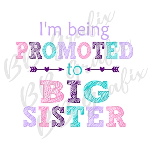 Digitale Png Datei - Ich werde zur großen Schwester Rosa, Lila & Blau gefördert - Baby Ankündigung Sublimations Design - INSTANT DOWNLOAD