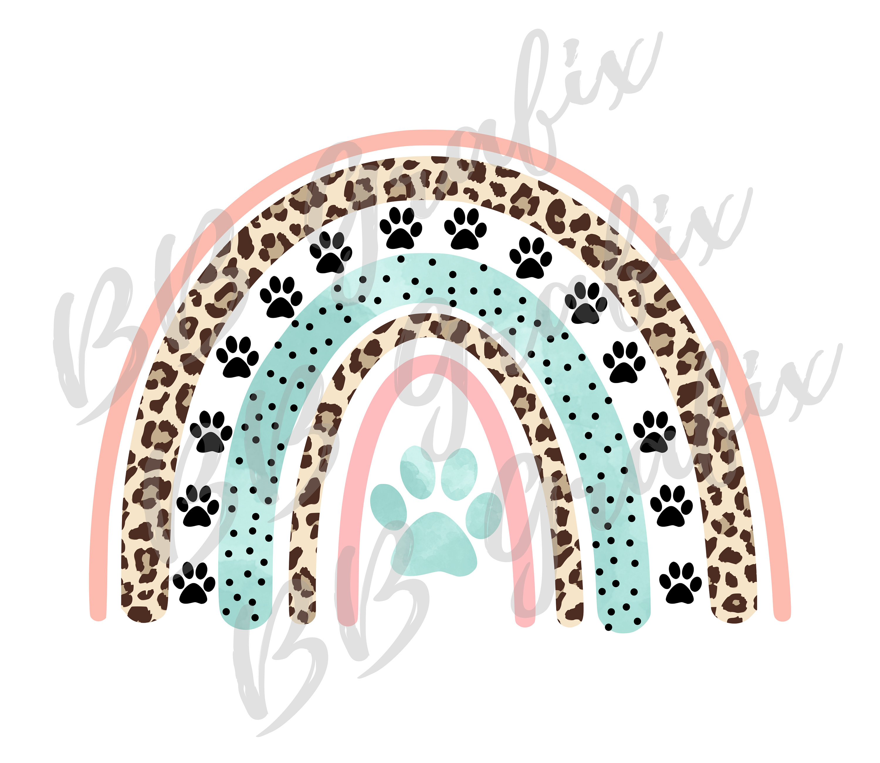 Digital Png File Paw Print Rainbow Heart Blush Leopard Cheetah Vet Pet Dog Fur Printable Waterslide Art Sublimation Design INSTANT DOWNLOAD