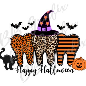 Fichier numérique Png dentiste Happy Halloween dent trio sorcière citrouille chat art toboggan aquatique imprimable sublimation conception TÉLÉCHARGEMENT IMMÉDIAT