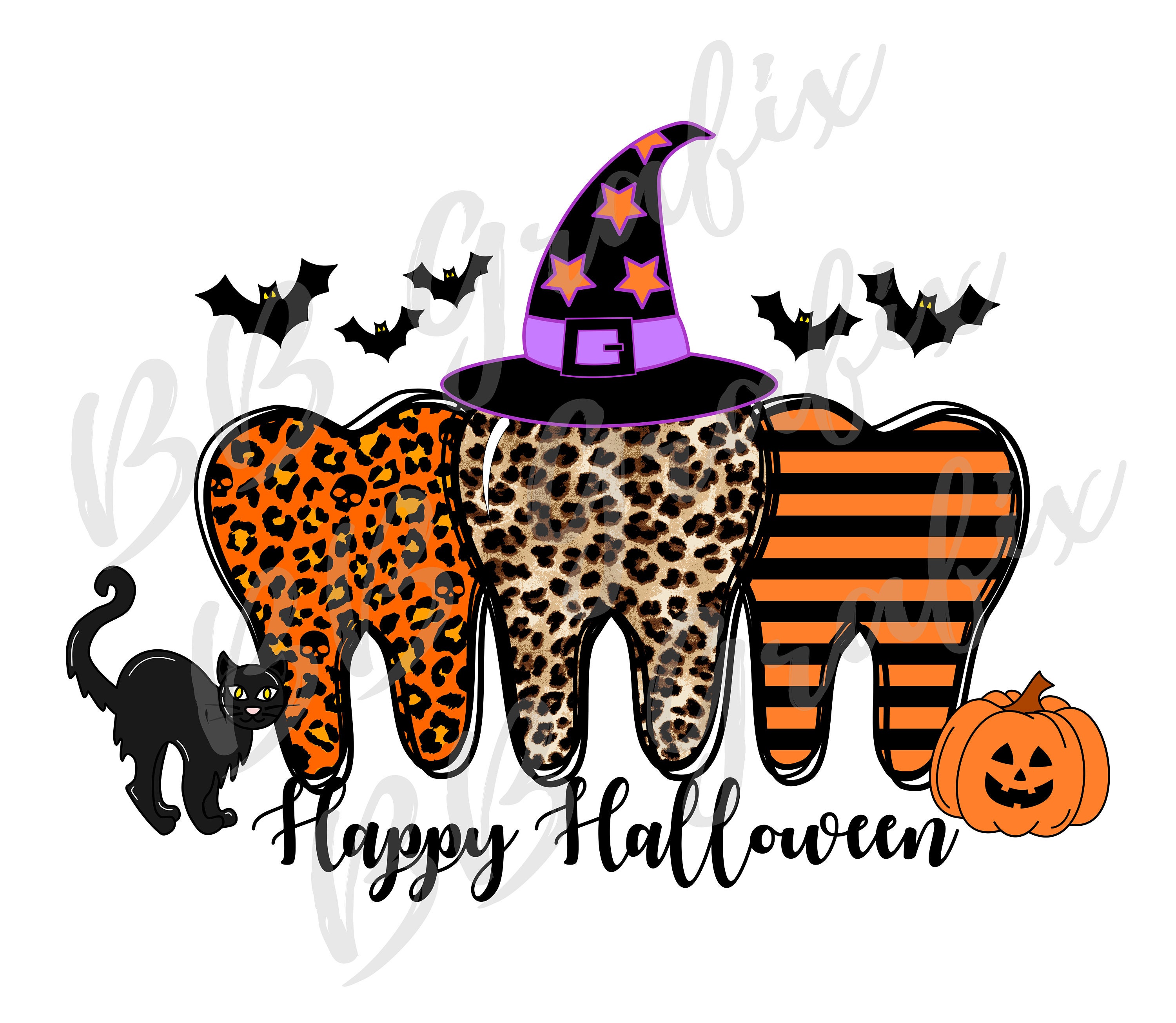 Digital Png File Dentist Happy Halloween Tooth Trio Witch Etsy