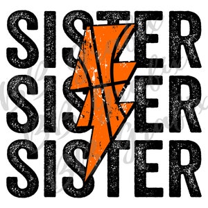 Digital Png File Basketball Sister Stacked Distressed Lightning Bolt Printable  Sublimation Design INSTANT DOWNLOAD